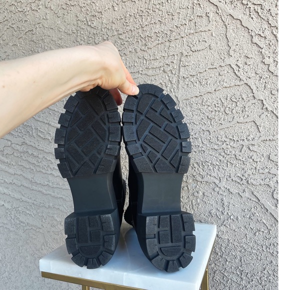 MANGO MNG Black Faux Leather Track Lug Sole Pull On Platform Boots Sz 38 US 7.5 - Picture 11 of 12